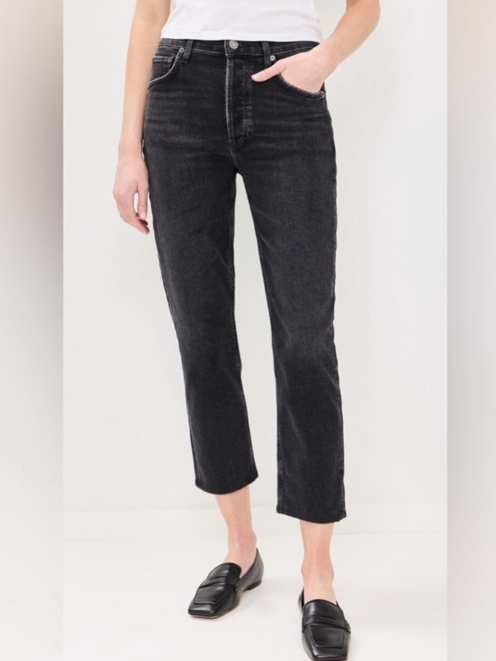 Agolde Riley High Rise Straight Crop Black Jeans Women’s